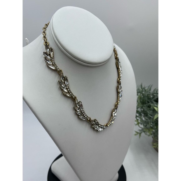 J. Crew Fan Feather Leaves Rhinestone Bling Collar Necklace‎ - Picture 7 of 14